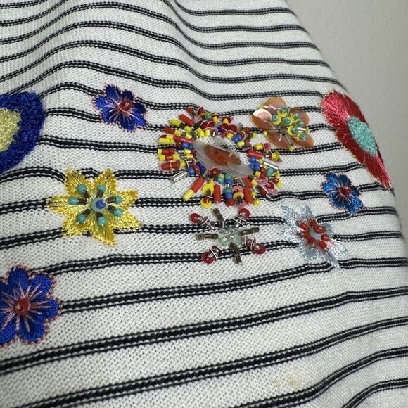 Talbots Sweater Medium Striped Floral Embroidery Beaded Embellish Bell Sleeve - Picture 9 of 16